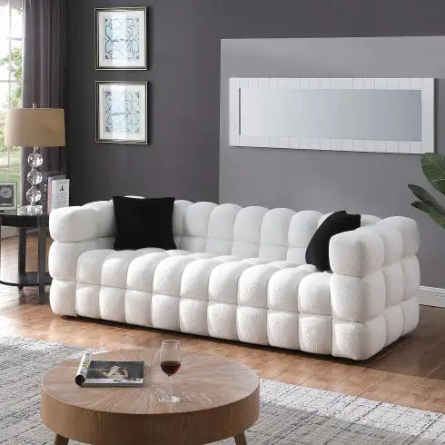 84.3 Length ,35.83 Deepth ,human Body Structure For USA People, Marshmallow Sofa,boucle Sofa ,White Color,3 Seater Rieworkes