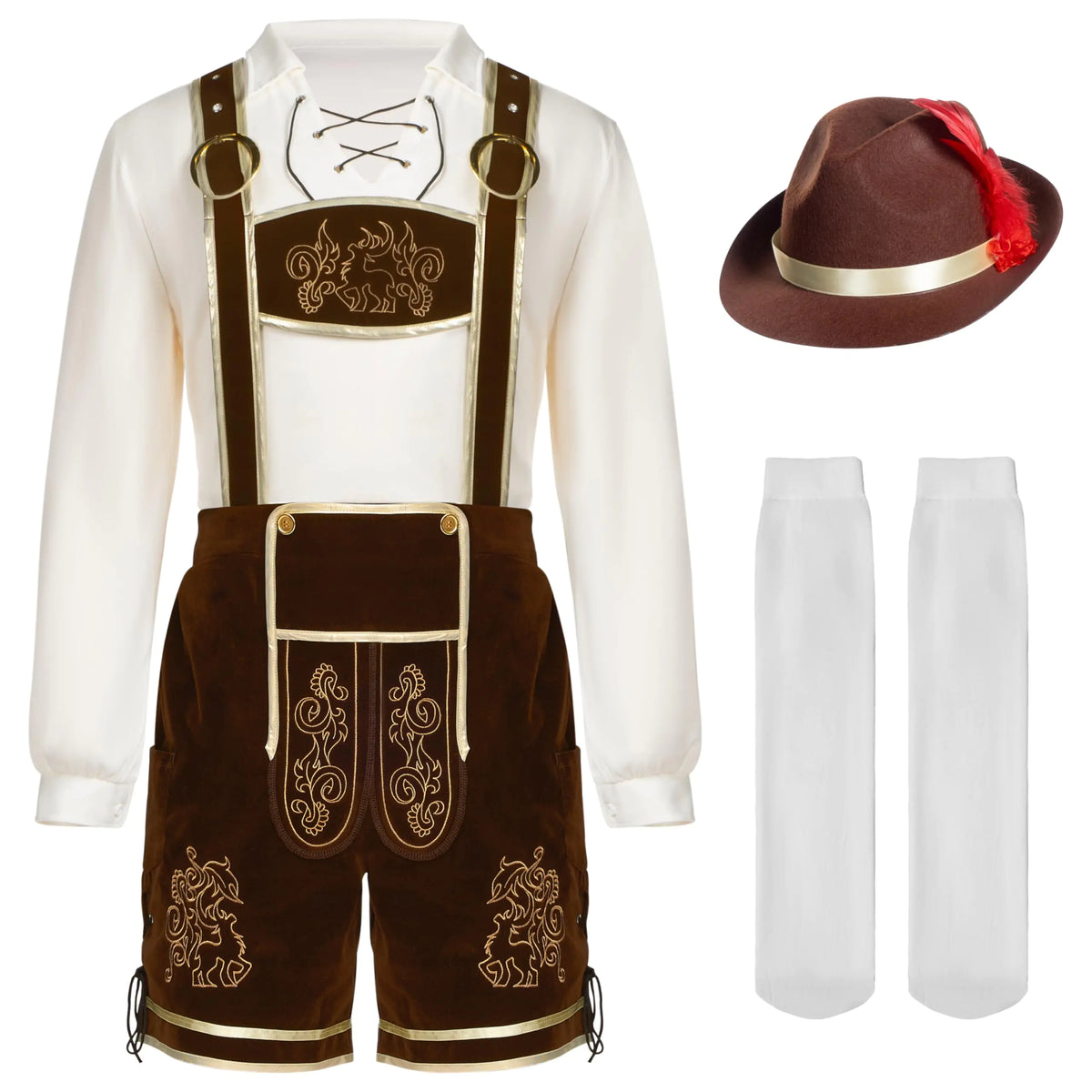 Spooktacular Creations Men’s German Bavarian Oktoberfest Costume Set, Beer Costume Hat for Adults Halloween and Beer Festival Dark Brown X-Large Rieworkes