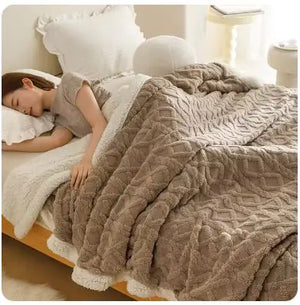 Warm Wool Coral Fleece Throw Blanket Rieworkes