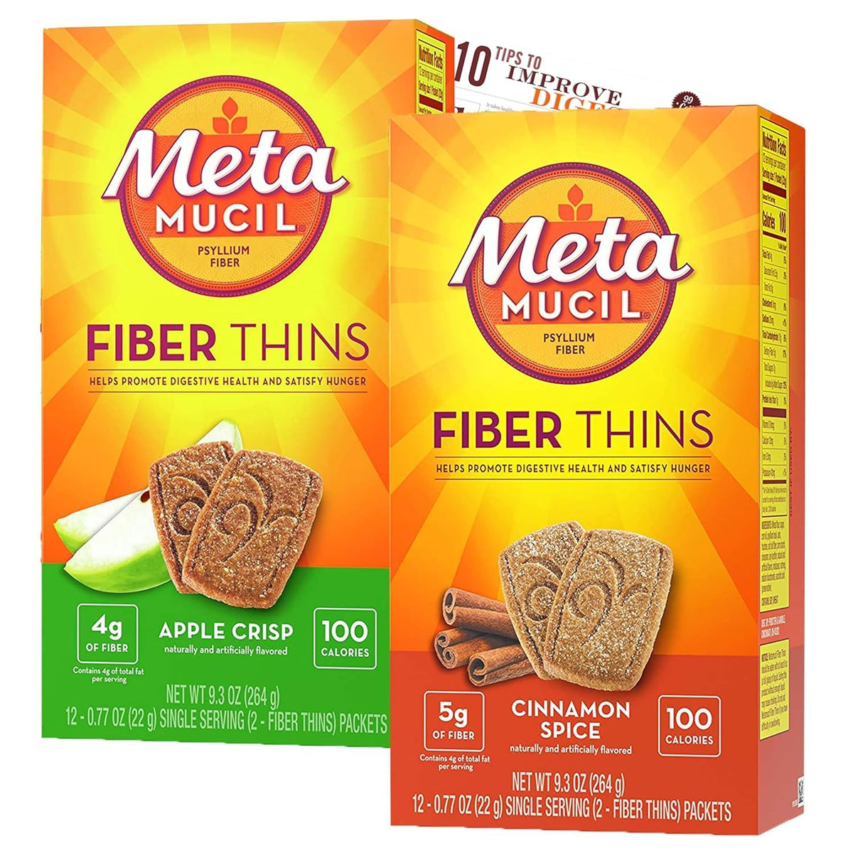 Bleam Fiber Thins Meta Fiber Supplement Digestive Health Support Tip Card Psyllium Fiber Bars - 12CT Cinnamon Spice & 12CT Apple Crisp - Set Mimarta