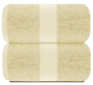 Luxury Soft Beige Bath Sheet Towels 2 Pack Extra Large 35x70 inch 650 GSM Rieworkes