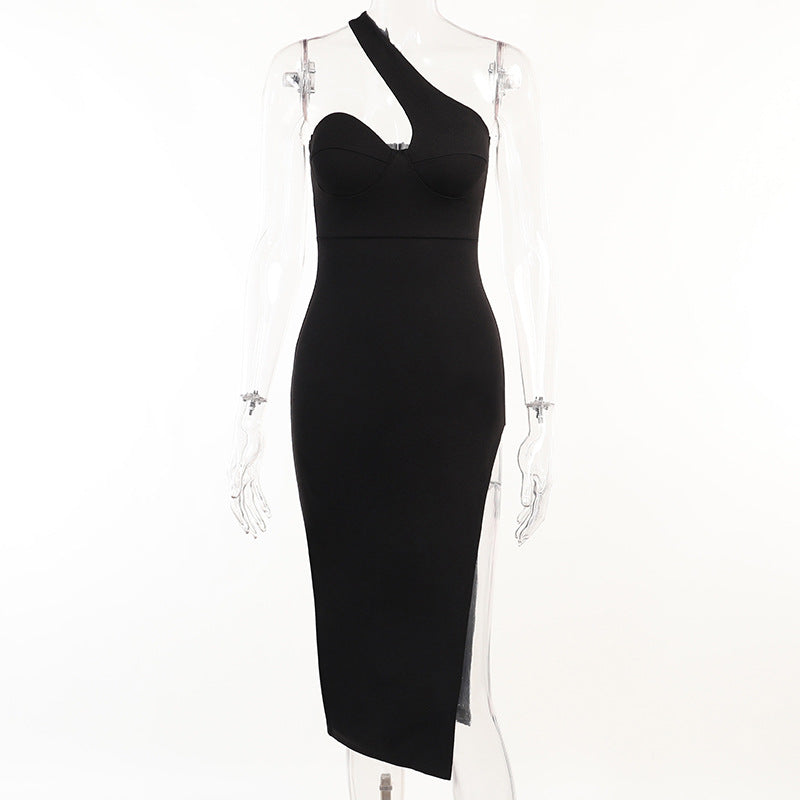 Women's Spring Sexy Oblique Shoulder Dress Mimarta