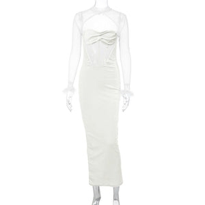 Women's Plush Mesh Hollow Stitching Sexy Dress Mimarta