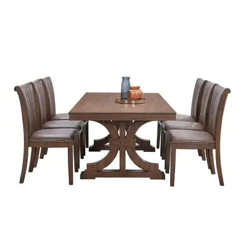 78.74 Rectangular Rubber Wood Dining Table For 6-8 With Wooden Trestle Pedestal Base,Mid Century Modern Kitchen Wooden Table Dinner Table For Dining Room, Living Room,OAK Rieworkes