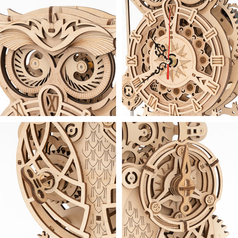 DIY Wooden Mechanical Owl Clock Model for Home Decor Mimarta