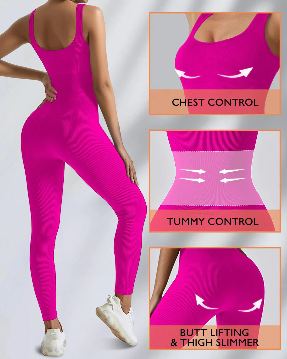 AURUZA Jumpsuit for Women Workout Seamless Jumpsuits Yoga Ribbed One Piece Tank Tops Rompers Sleeveless Exercise Jumpsuits Pink Small Rieworkes