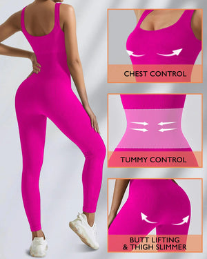 AURUZA Jumpsuit for Women Workout Seamless Jumpsuits Yoga Ribbed One Piece Tank Tops Rompers Sleeveless Exercise Jumpsuits Pink Small Rieworkes