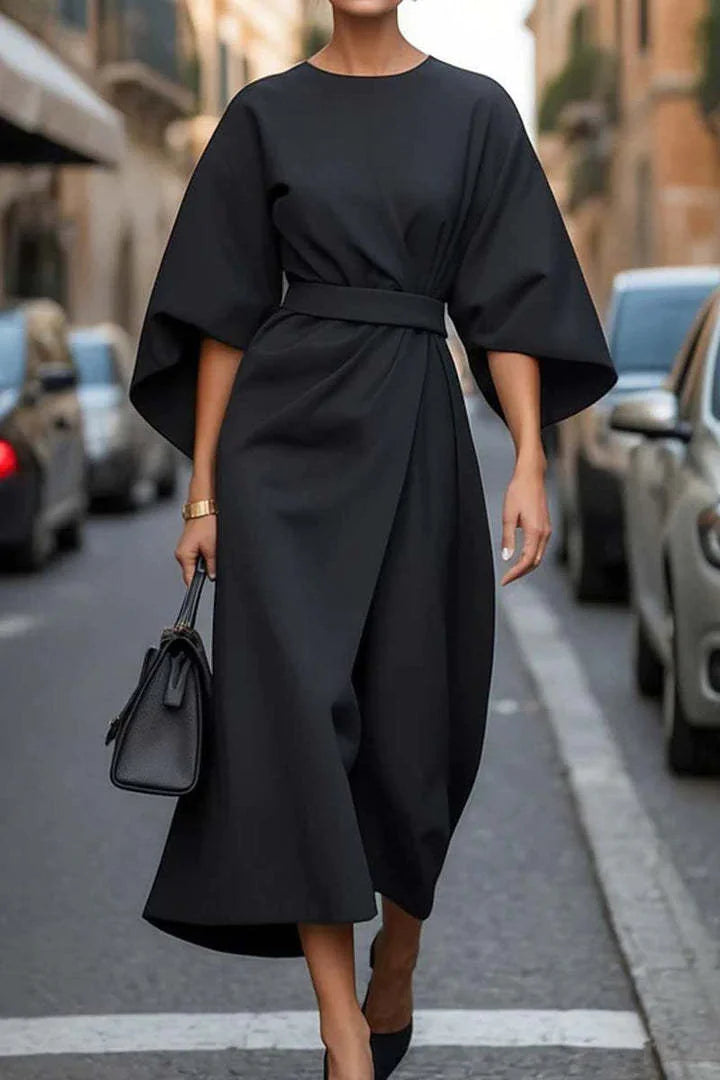 Loose Batwing Sleeve Dress Fashion Waist-tighted Solid Color Elegant Dresses For Women Clothing Mimarta