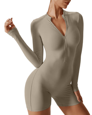 Hotfiary Jumpsuits for Women Long Sleeve Workout Zip Up Jumpsuit Gym Bodycon Yoga Romper Sexy Unitard One Piece Tummy Control Mimarta