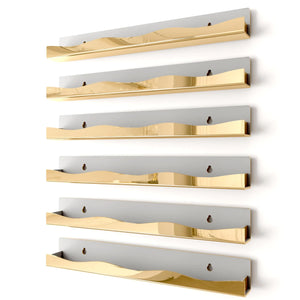 YMVV Wall-Mounted Nail Polish Organizer Rack - 15-Inch Gold Mirror Finish Nail Polish Shelf Makeup & Beauty Essentials Storage - Multi-Purpose Display Holder for Small Space Vanity Bathroom 6 Pack Mimarta