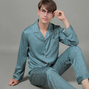 Men's Luxury Silk Satin Pajama Set with Long Sleeves Mimarta