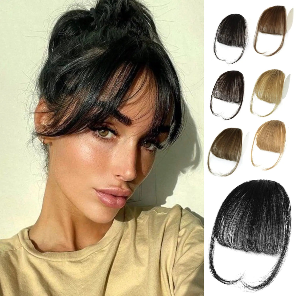 NAYOO Bangs Hair Clip in Bangs 100% Real Human Hair Extensions Natural Black Wispy Bangs Clip on Air Bangs for Women Fringe with Temples Hairpieces Curved Bangs for Daily Wear Rieworkes