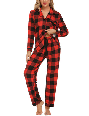 Anjue Christmas Sleepwear Womens Holiday Pajama Set Family Pjs Long Sleeve Nightwear Set(Black PlaidS) Rieworkes