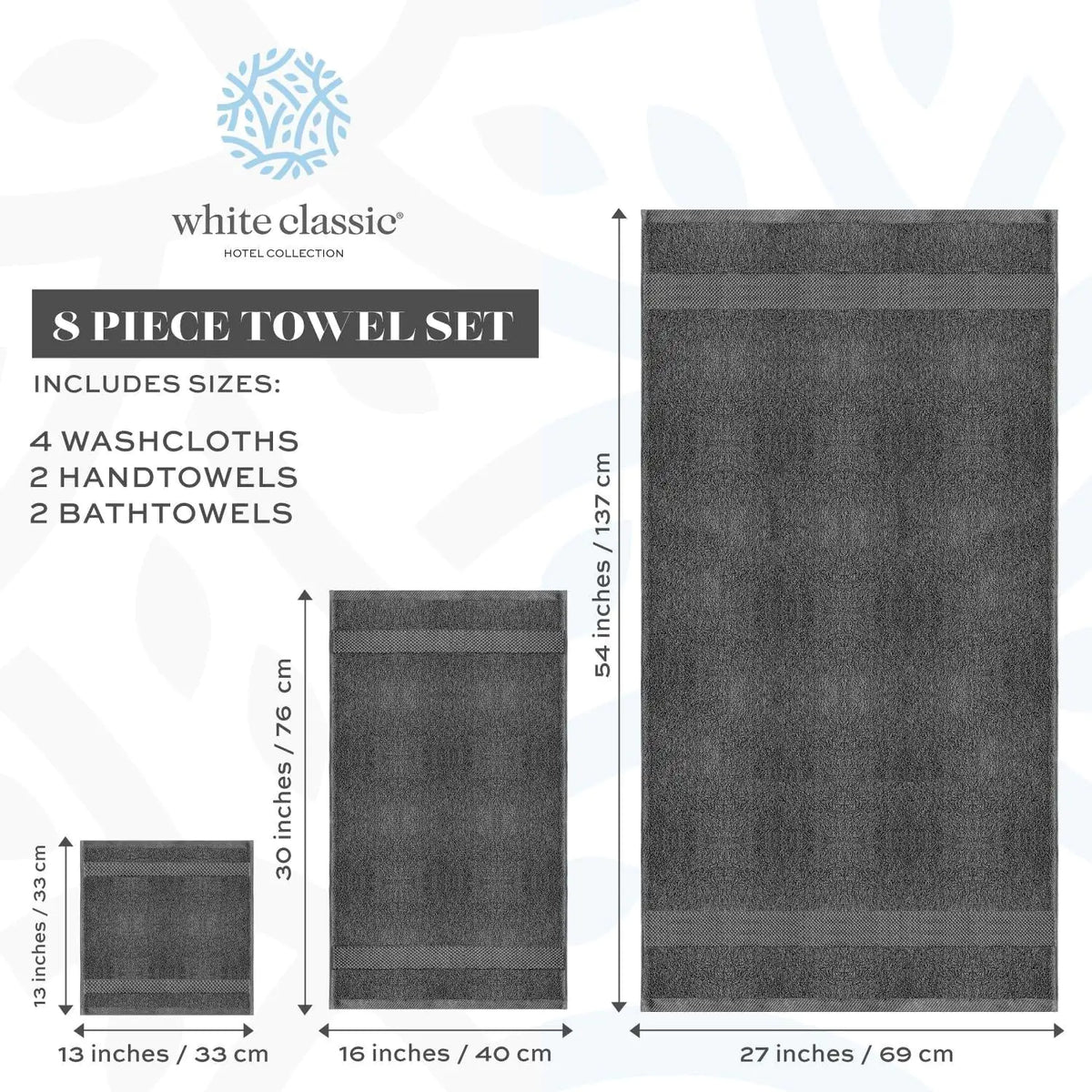 Luxury Dark Gray Bath Towel Set 8 Pcs Combed Cotton 700GSM Hotel Quality Rieworkes