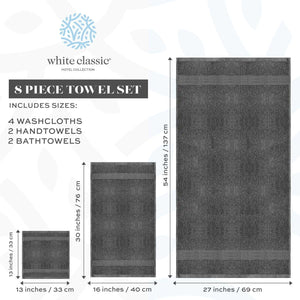 Luxury Dark Gray Bath Towel Set 8 Pcs Combed Cotton 700GSM Hotel Quality Rieworkes