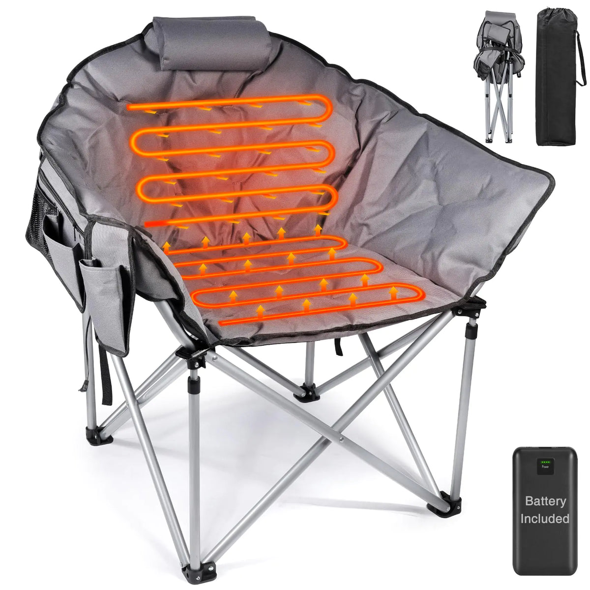 Suteck Heated Camping Chair Oversized Outdoor Portable Heated Folding Chairs with 12V 20000mAh Power Bank Heated Foldable Chair Seat Heating Chair for Outdoor Sports Camping Patio 650lbs Mimarta
