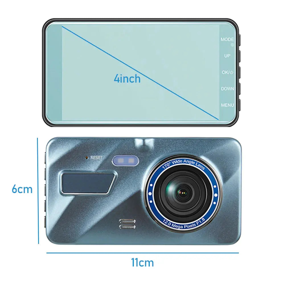 Touch Screen Dash Cam 4" 1080P Dual Lens Car DVR Recorder Front And Rear Camera Rieworkes