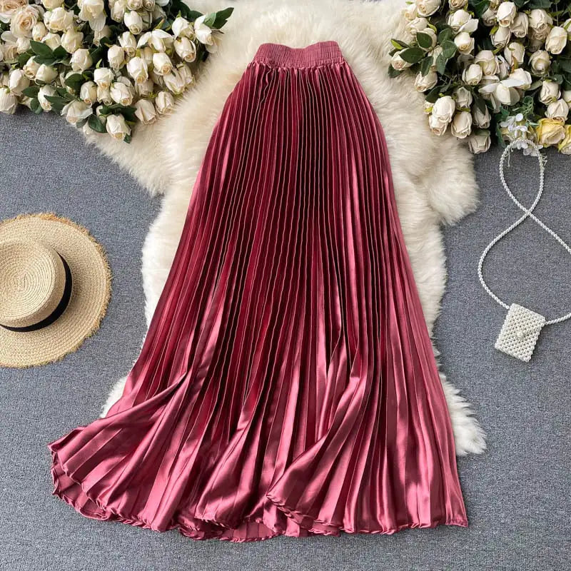 Trendy Light Luxury Pleated Mid-length Skirt Mimarta