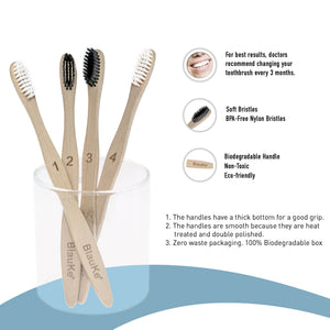 Bamboo Toothbrush Set 4-Pack - Bamboo Toothbrushes with Soft Bristles for Adults - Eco-Friendly, Biodegradable, Natural Wooden Toothbrushes Rieworkes