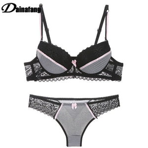 Lace Striped Lingerie Set with Bra and Panties Mimarta
