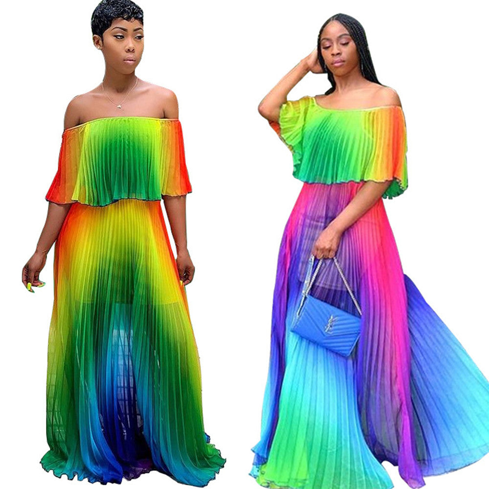 Gradient Pleated Sexy Dress Mimarta