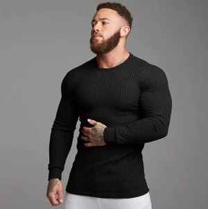 New Sports Bottoming Shirt Men's Fitness Casual Men's Slim Knit Sweater Long-Sleeved T-Shirt Rieworkes