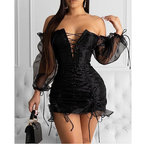 Black Mesh Lace-Up Sexy Party Dress for Women Mimarta