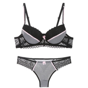 Lace Striped Lingerie Set with Bra and Panties Mimarta