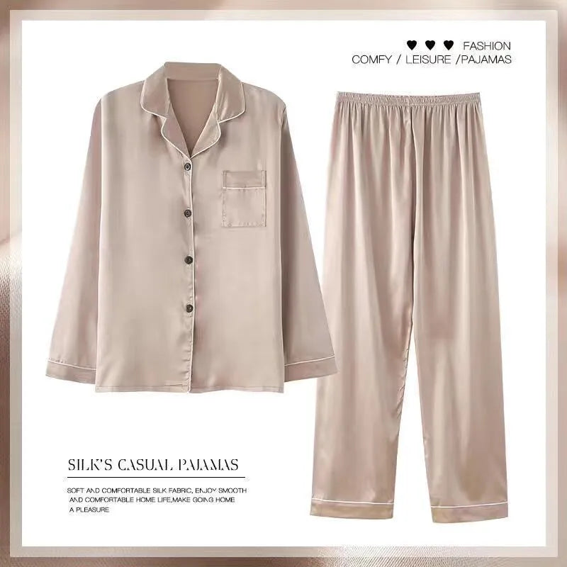 Women's Spring And Autumn Thin Long Sleeve Silk Homewear Two-piece Set Mimarta