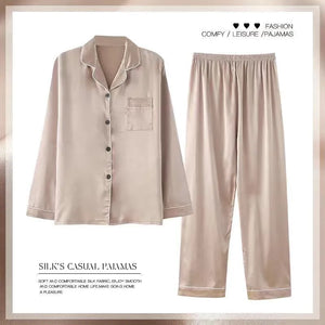 Women's Spring And Autumn Thin Long Sleeve Silk Homewear Two-piece Set Mimarta