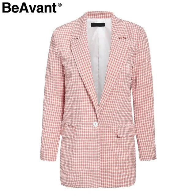 Elegant Plaid Women Blazer Rieworkes