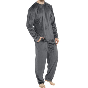 Flannel Pajamas for Men Winter Warm Thick Fleece Fuzzy Pjs Set Cozy Soft Pajamas Pants Sleepwear Long Sleeve Loungewear Warm Pajamas for Men Dark Gray Mimarta