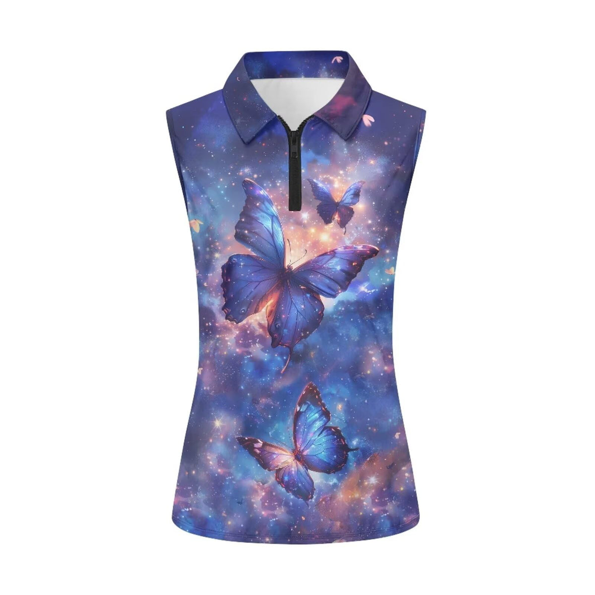 Spowatriy Galaxy Butterfly Womens Sleeveless Golf Shirts Lightweight Half Zipper Workout Summer Tank Tops Quick Dry Mimarta