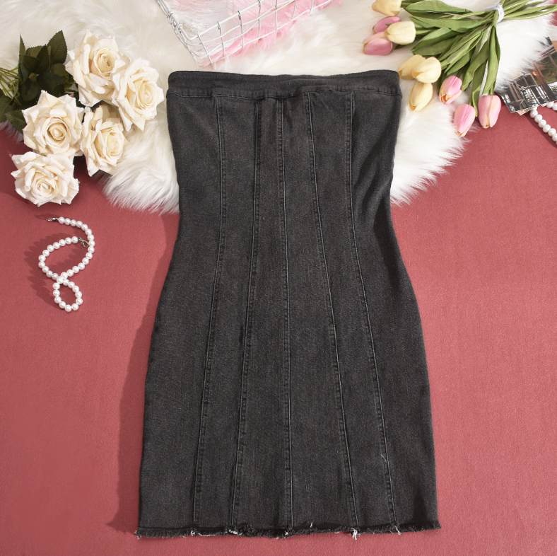 "Sexy Backless Strapless Denim Dress" Mimarta