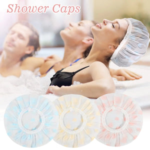 Waterproof Shower Caps, 3 Pcs Plastic Reusable Shower Caps Elastic Band Bath Caps for Women Ladies Spa Salon F Rieworkes