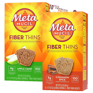 Bleam Fiber Thins Meta Fiber Supplement Digestive Health Support Tip Card Psyllium Fiber Bars - 12CT Cinnamon Spice & 12CT Apple Crisp - Set Mimarta