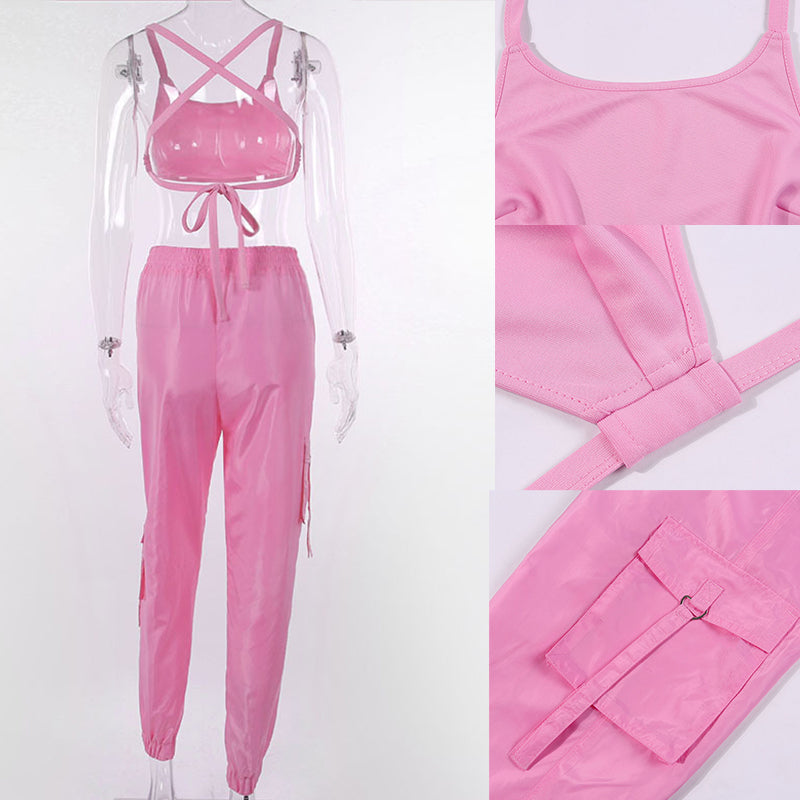 Women's Athletic Gym Set: Sleeveless Top &amp; High-Waist Pants Mimarta
