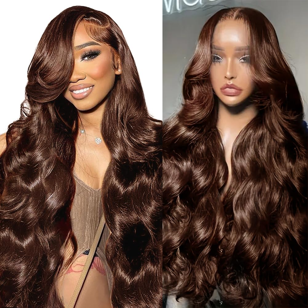 EECBN 36 inch Chocolate Brown Lace Front Wig Human Hair 200 Density 13x4 Hd Body Wave Lace Front Wigs Human Hair Pre Plucked Colored Frontal Wigs Human Hair Brown Wig Human Hair for Women Mimarta