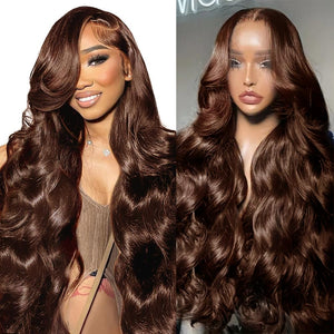 EECBN 36 inch Chocolate Brown Lace Front Wig Human Hair 200 Density 13x4 Hd Body Wave Lace Front Wigs Human Hair Pre Plucked Colored Frontal Wigs Human Hair Brown Wig Human Hair for Women Mimarta