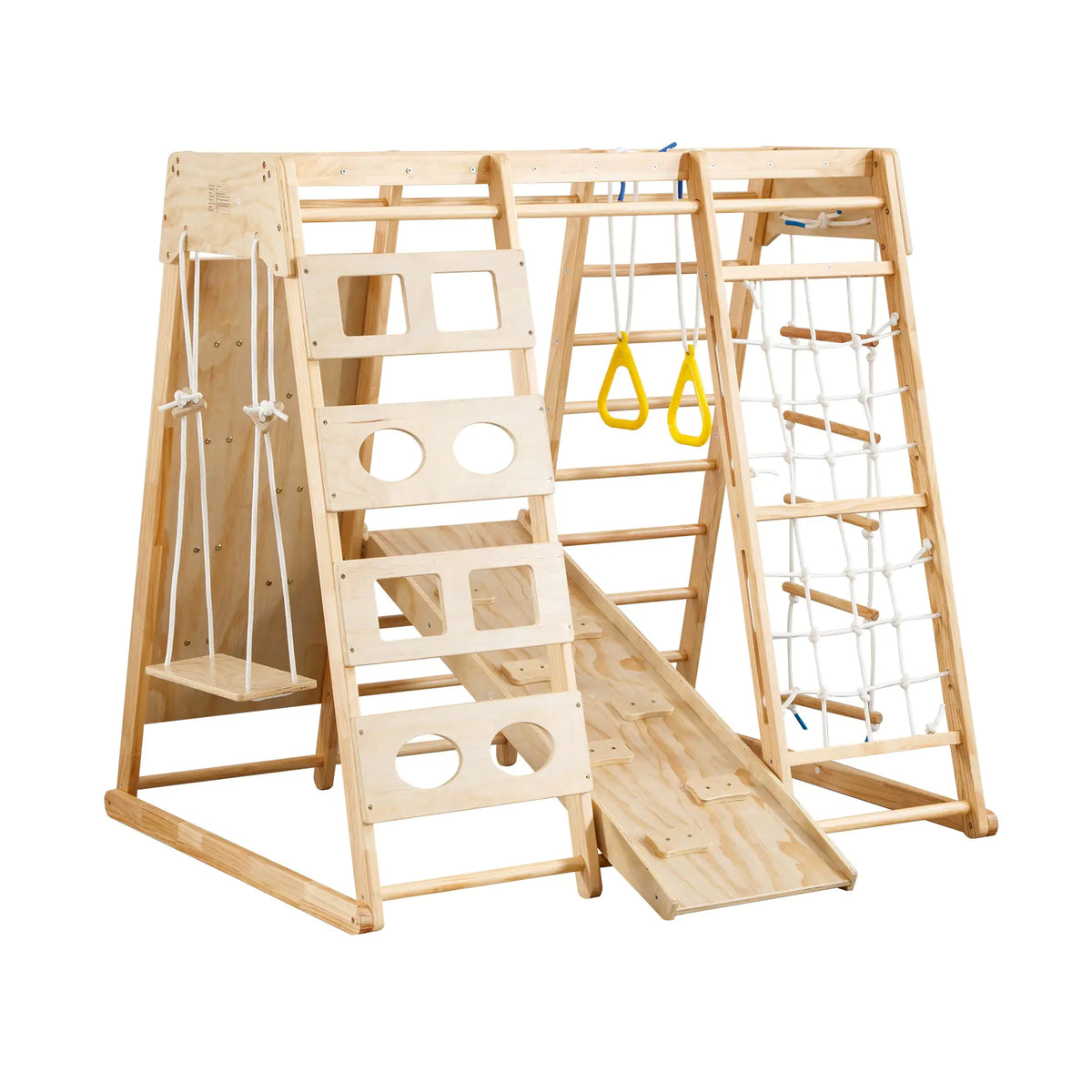 Toddler Indoor Wooden Gym 8-in-1 Indoor Playground Climbing Playset Rieworkes