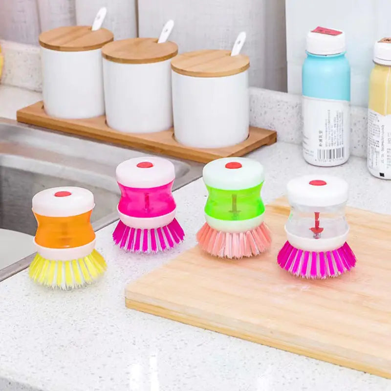 Random Color Kitchen Wash Pot Dish Brush Washing Utensils With Washing Up Liquid Soap Dispenser Household Cleaning Accessories Rieworkes