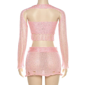 Sweet Like Sugar Distressed Crochet Mini Skirt Set Rieworkes