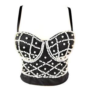 Women's Fashionable Elegant Pearl Spaghetti-strap Camisole Top With Chest Pad Rieworkes