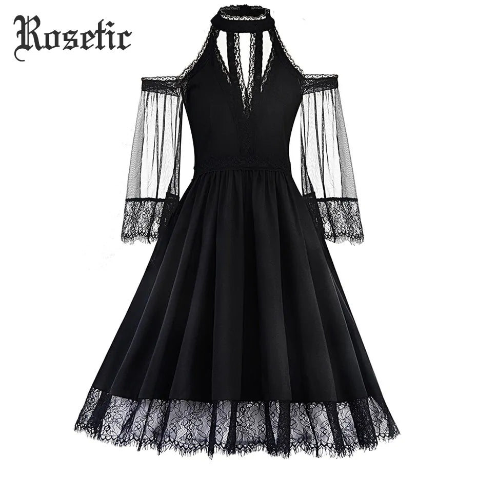 Elegant Vintage Black Mesh Lace Dress Rieworkes