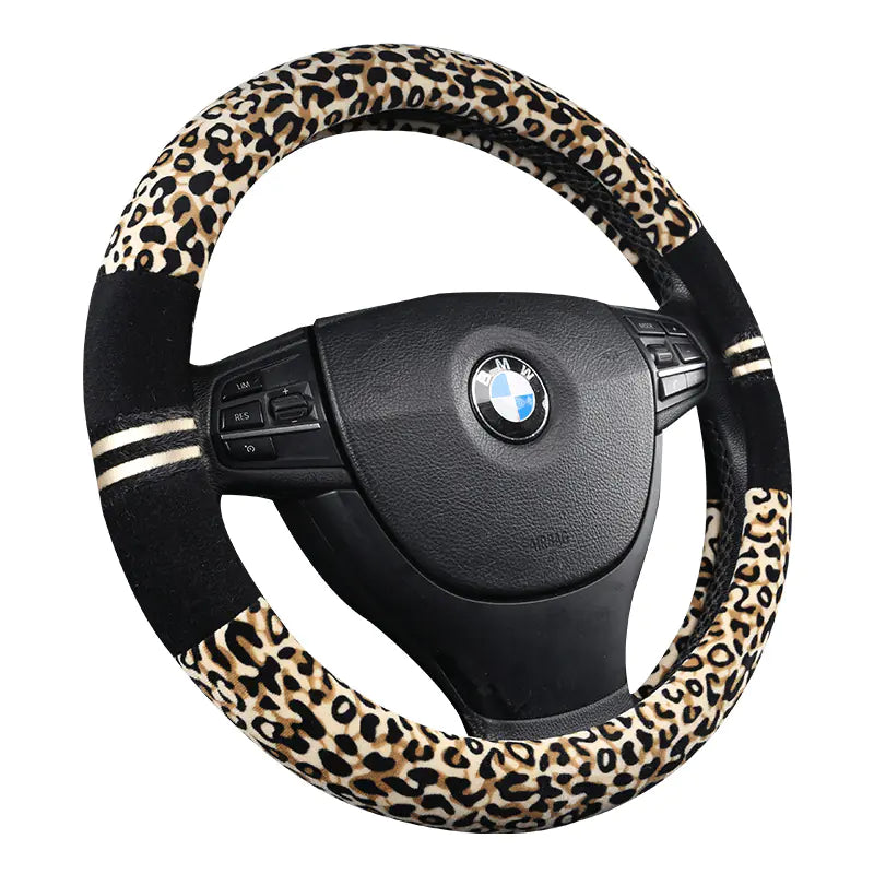 Winter Car Steering Wheel Cover - Plush Leopard Print Mimarta