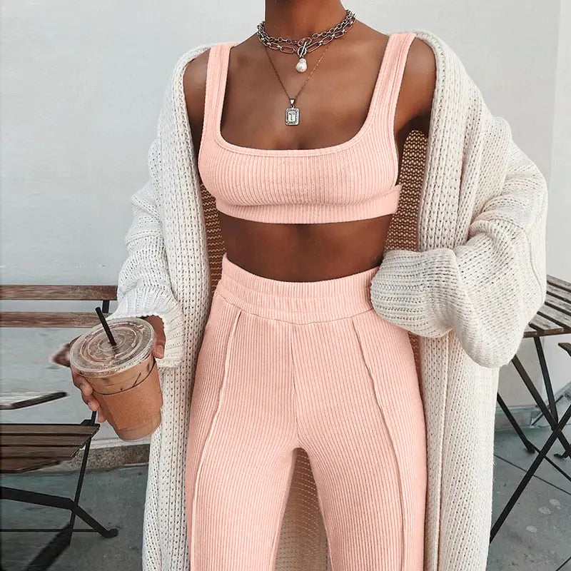 Women's Ribbed Yoga Workout Set for Autumn/Winter Mimarta