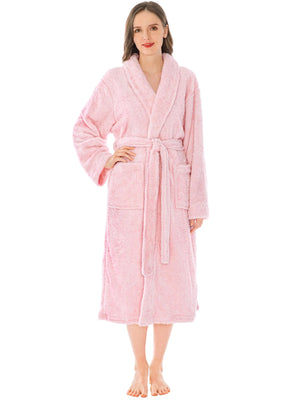 PAVILIA Premium Womens Plush Soft Robe Fluffy, Warm, Fleece Sherpa Shaggy Bathrobe 2X-3X Light Pink Rieworkes