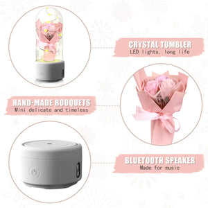 Creative 2 In 1 Bouquet LED Light And Bluetooth-compatible Speaker Mother's Day Gift Rose Luminous Night Light Ornament In Glass Cover Rieworkes