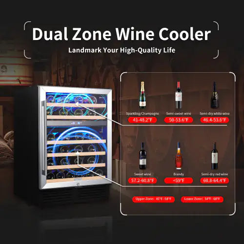 Wine Cabinet 24 Dual Zone Inch Wine Refrigerator 46 Bottles Built-in Wine Refrigerator Rieworkes
