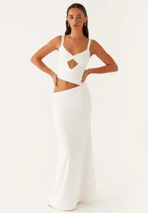 Hollow Stitch Irregular Solid Color Dress Rieworkes